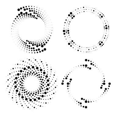 Daire biçiminde siyah noktalı şekiller kümesi, vektör illüstrasyonu