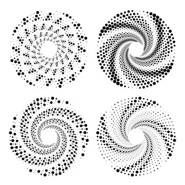 Girdap formunda siyah noktalı şekiller kümesi, vektör illüstrasyonu