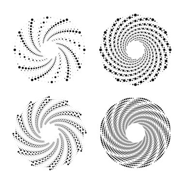 Girdap formunda siyah noktalı hız çizgileri kümesi, vektör illüstrasyonu