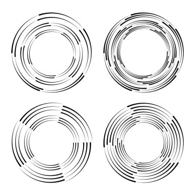 Çember biçiminde siyah radyal eğimli hız çizgileri kümesi, vektör illüstrasyonu