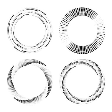 Daire ve girdap şeklinde siyah küçük kareler kümesi, vektör illüstrasyonu