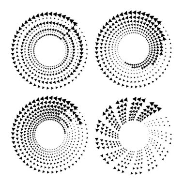 Soyut spiral formda siyah küçük üçgenler kümesi, vektör illüstrasyonu
