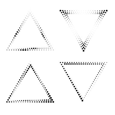 Siyah vektör yarım ton noktalar kümesi üçgen formunda, vektör illüstrasyonu