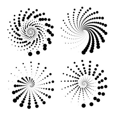 Yarım ton noktalı siyah girdap seti, vektör illüstrasyonu
