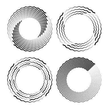 Sarmal formda siyah zigzag çizgileri kümesi, vektör illüstrasyonu