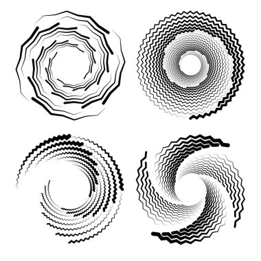 Siyah zigzag girdap şekilleri kümesi, vektör çizimi