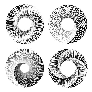 Girdap formunda siyah zigzag dalgalı çizgiler kümesi, vektör illüstrasyonu