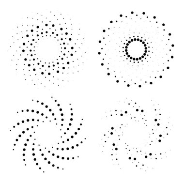 Girdap formunda noktalı siyah şekiller kümesi, vektör illüstrasyonu