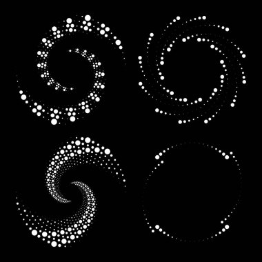 Spiral formda noktalı beyaz şekiller kümesi, vektör illüstrasyonu