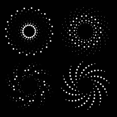 Girdap formunda noktalı beyaz şekiller kümesi, vektör illüstrasyonu
