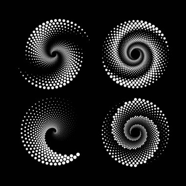 Beyaz soyut yarım tonlu noktalar kümesi sarmal formda, vektör illüstrasyonu