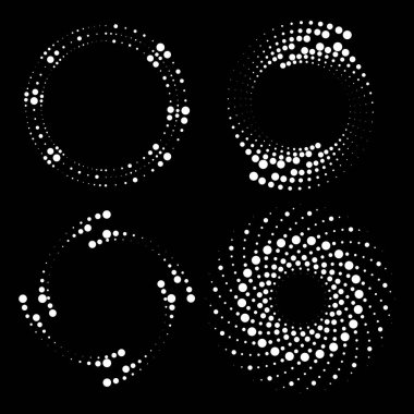 Girdap formunda beyaz noktalı şekiller kümesi, vektör illüstrasyonu
