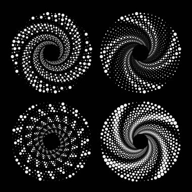 Girdap formunda beyaz noktalı şekiller kümesi, vektör illüstrasyonu