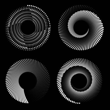 Sarmal formda beyaz noktalı çizgiler kümesi, vektör illüstrasyonu