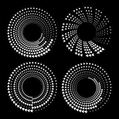 Soyut spiral formda beyaz küçük üçgenler kümesi, vektör illüstrasyonu