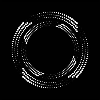 Beyaz yarım tonlu noktalı çizgiler daire şeklinde, vektör illüstrasyonu