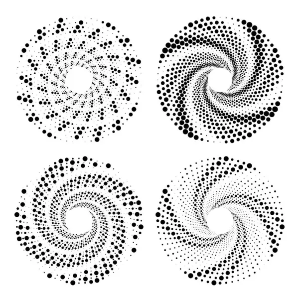 Girdap formunda siyah noktalı şekiller kümesi, vektör illüstrasyonu
