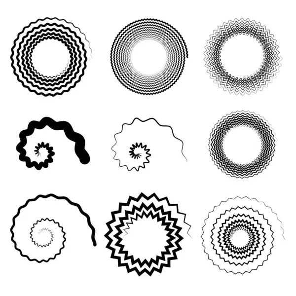 Siyah vektör zigzag sarmal şekiller kümesi, vektör illüstrasyonu
