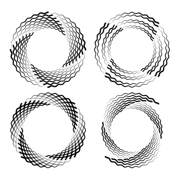 Girdap formunda siyah dalgalı zigzag çizgileri kümesi, vektör illüstrasyonu