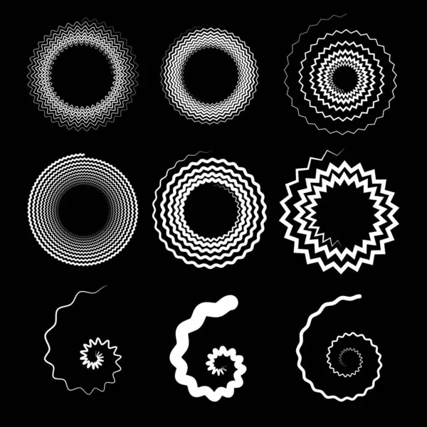 Beyaz vektör zigzag spiral şekilleri kümesi, vektör illüstrasyonu