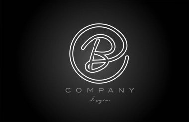 black and white line B alphabet letter logo icon design. Handwritten connected creative template for business and company