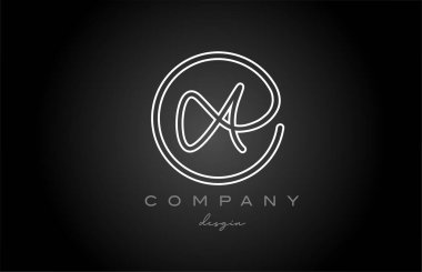 black and white line A alphabet letter logo icon design. Handwritten connected creative template for business and company