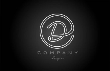 black and white line D alphabet letter logo icon design. Handwritten connected creative template for business and company