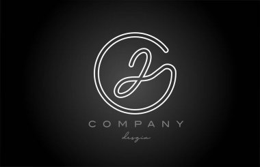 black and white line J alphabet letter logo icon design. Handwritten connected creative template for business and company