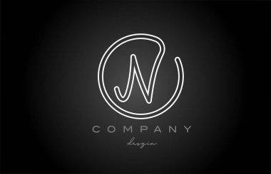 black and white line N alphabet letter logo icon design. Handwritten connected creative template for business and company