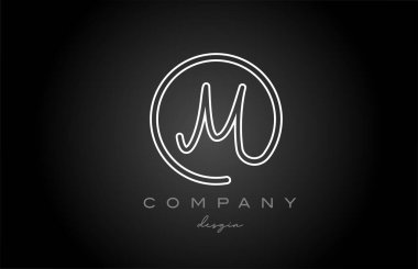 black and white line M alphabet letter logo icon design. Handwritten connected creative template for business and company