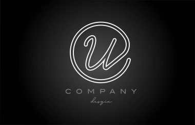 black and white line U alphabet letter logo icon design. Handwritten connected creative template for business and company