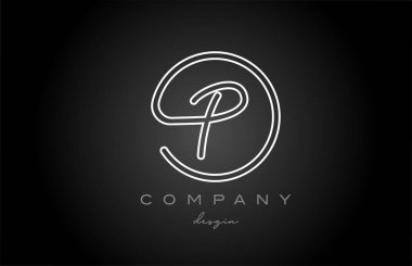 black and white line P alphabet letter logo icon design. Handwritten connected creative template for business and company