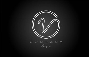 black and white line V alphabet letter logo icon design. Handwritten connected creative template for business and company