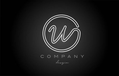 black and white line W alphabet letter logo icon design. Handwritten connected creative template for business and company