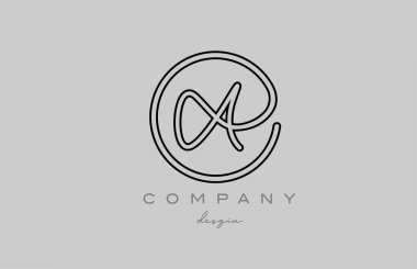 black and grey A alphabet letter logo icon design with line. Handwritten connected creative template for business and company