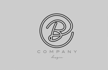 black and grey B alphabet letter logo icon design with line. Handwritten connected creative template for business and company