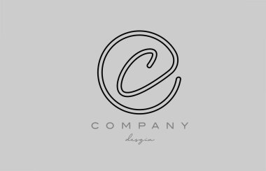 black and grey C alphabet letter logo icon design with line. Handwritten connected creative template for business and company