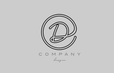 black and grey D alphabet letter logo icon design with line. Handwritten connected creative template for business and company