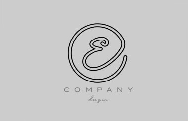 black and grey E alphabet letter logo icon design with line. Handwritten connected creative template for business and company