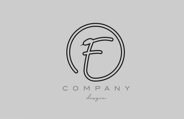 black and grey F alphabet letter logo icon design with line. Handwritten connected creative template for business and company