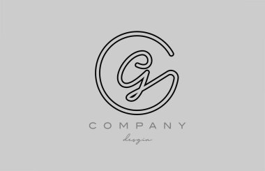 black and grey G alphabet letter logo icon design with line. Handwritten connected creative template for business and company
