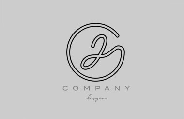 black and grey J alphabet letter logo icon design with line. Handwritten connected creative template for business and company