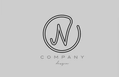 black and grey N alphabet letter logo icon design with line. Handwritten connected creative template for business and company