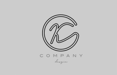 black and grey K alphabet letter logo icon design with line. Handwritten connected creative template for business and company
