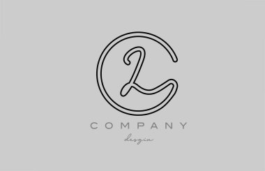 black and grey L alphabet letter logo icon design with line. Handwritten connected creative template for business and company