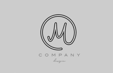 black and grey M alphabet letter logo icon design with line. Handwritten connected creative template for business and company