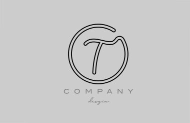 black and grey T alphabet letter logo icon design with line. Handwritten connected creative template for business and company
