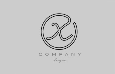 black and grey X alphabet letter logo icon design with line. Handwritten connected creative template for business and company