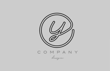 black and grey Y alphabet letter logo icon design with line. Handwritten connected creative template for business and company