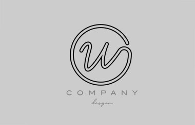 black and grey W alphabet letter logo icon design with line. Handwritten connected creative template for business and company